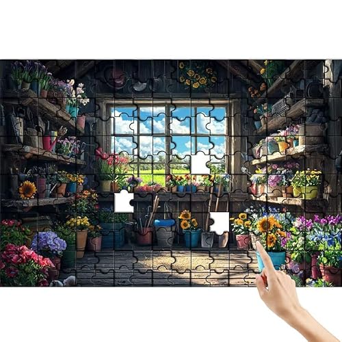 Blumenzimmer Puzzle 90 Teile Erwachsene, Fenster Klassische Puzzles Bastelset Erwachsene, Buntes und Lustiges Lernspiele, Herausforderung Spielzeug mit Box für Home Wall Decor Geschenke für Männer E-4 von Feionnug