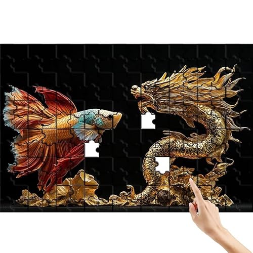 Fisch Puzzle 140 Teile Erwachsene, Drachen Klassische Puzzles Bastelset Erwachsene, Buntes und Lustiges Lernspiele Set, Herausforderung Spielzeug mit Box für Home Wall Decor, Geschenke für Männer I-9 von Feionnug