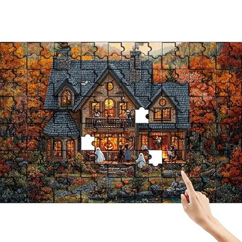 Halloween Puzzle 1000 Teile Erwachsene, Haus Klassische Puzzles Bastelset Erwachsene, Buntes und Lustiges Lernspiele Set, Herausforderung Spielzeug mit Box für Home Wall Decor Geschenke für Männer E-2 von Feionnug