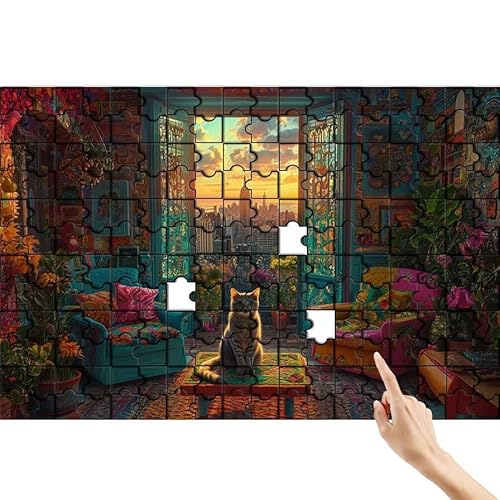 Katze Puzzle 1000 Teile Erwachsene, Landschaft Klassische Puzzles Bastelset Erwachsene, Buntes und Lustiges Lernspiele, Herausforderung Spielzeug mit Box für Home Wall Decor Geschenke für Männer C-1 von Feionnug