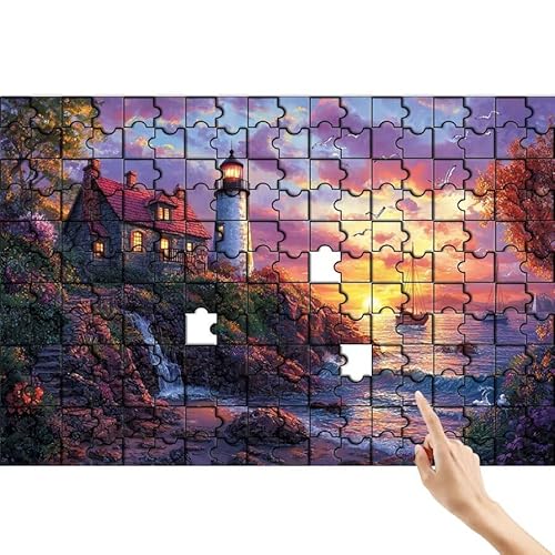 Leuchtturm Puzzle 90 Teile Erwachsene, Sonnenuntergang Klassische Puzzles Bastelset Erwachsene, Lustiges Lernspiele Herausforderung Spielzeug mit Box für Home Wall Decor Geschenke für Männer T-9 von Feionnug
