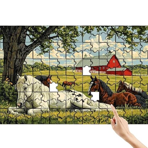 Pferd Puzzle 140 Teile Erwachsene, Baum Klassische Puzzles Bastelset Erwachsene, Buntes und Lustiges Lernspiele Set, Herausforderung Spielzeug mit Box für Home Wall Decor, Geschenke für Männer E-8 von Feionnug
