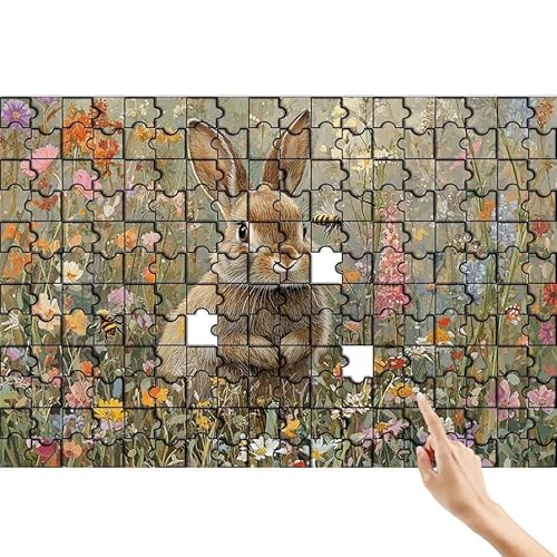 Puzzle 1000 Teile Kaninchen, Blume Puzzle Erwachsene, Lernspiele für Ganze Familie, Unmögliche Herausfordern Spielzeug, Bunter Legespiel Spaß Set mit Box für Room Wall Decor Geschenke für Frauen Y-8 von Feionnug
