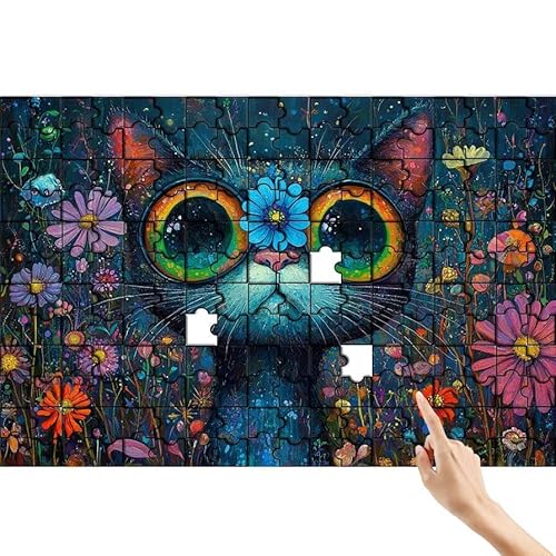 Puzzle 1000 Teile Katze, Blume Puzzle Erwachsene, Lernspiele für Ganze Familie, Unmögliche Herausfordern Spielzeug, Bunter Spaß Set mit Box für Room Wall Decor Kreative Geschenke für Frauen H-6 von Feionnug