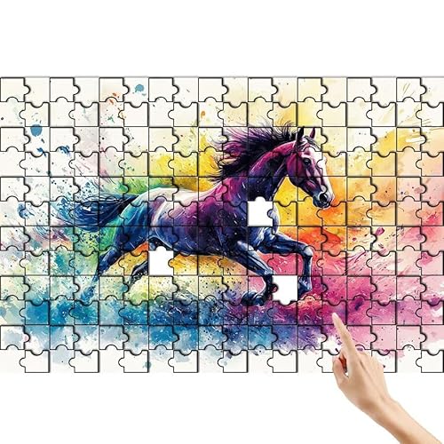 Puzzle 140 Teile Pferd, Bunt Puzzle Erwachsene, Lernspiele für Ganze Familie, Unmögliche Herausfordern Spielzeug Set, Bunter Spaß Set mit Box für Room Wall Decor Kreative Geschenke für Frauen X-7 von Feionnug