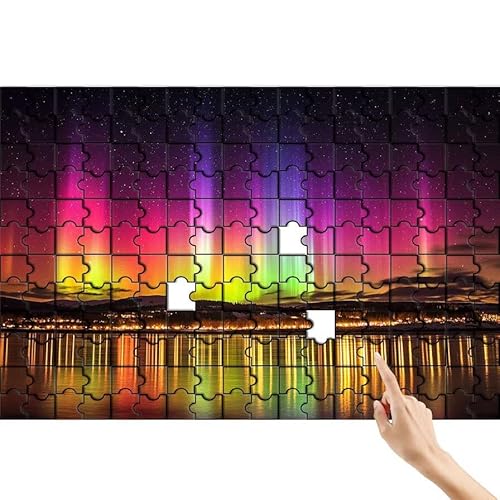 Puzzle 140 Teile Polarlicht, Landschaft Puzzle Erwachsene, Lernspiele für Ganze Familie, Unmögliche Herausfordern Spielzeug, Bunter Spaß Set mit Box für Room Wall Decor Geschenke für Frauen I-3 von Feionnug