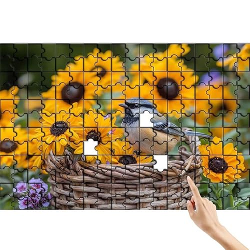 Puzzle 140 Teile Vogel, Sonnenblume Puzzle Erwachsene, Lernspiele für Ganze Familie, Unmögliche Herausfordern Spielzeug, Bunter Legespiel Spaß Set mit Box für Room Wall Decor Geschenke für Frauen R-4 von Feionnug
