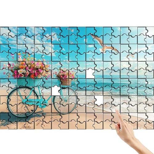 Puzzle 1500 Teile Fahrrad, Strand Puzzle Erwachsene, Lernspiele für Ganze Familie, Unmögliche Herausfordern Spielzeug, Bunter Legespiel Spaß Set mit Box für Room Wall Decor Geschenke für Frauen L-2 von Feionnug