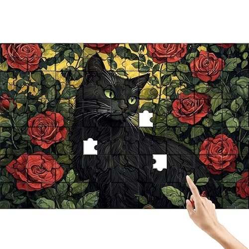 Puzzle 1500 Teile Rose, Katze Puzzle Erwachsene, Lernspiele für Ganze Familie, Unmögliche Herausfordern Spielzeug, Bunter Spaß Set mit Box für Room Wall Decor Kreative Geschenke für Frauen K-4 von Feionnug