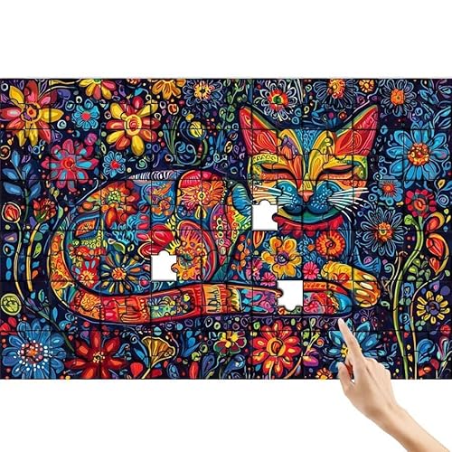 Puzzle 500 Teile Blume, Katze Puzzle Erwachsene, Lernspiele für Ganze Familie, Unmögliche Herausfordern Spielzeug, Bunter Spaß Set mit Box für Room Wall Decor Kreative Geschenke für Frauen Z-6 von Feionnug