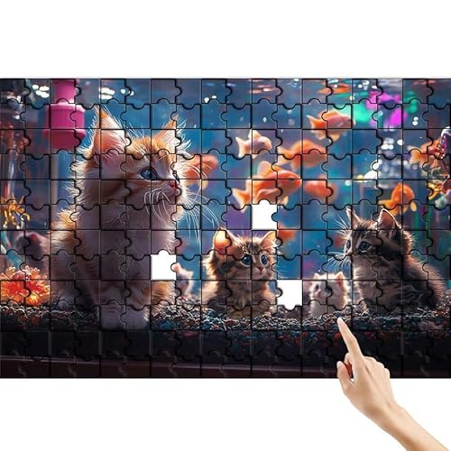 Puzzle 90 Teile Katze, Fisch Puzzle Erwachsene, Lernspiele für Ganze Familie, Unmögliche Herausfordern Spielzeug Set, Bunter Spaß Set mit Box für Room Wall Decor Kreative Geschenke für Frauen N-9 von Feionnug