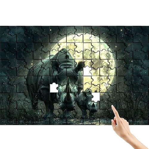 Puzzle 90 Teile Mond, Nashorn Puzzle Erwachsene, Lernspiele für Ganze Familie, Unmögliche Herausfordern Spielzeug, Bunter Spaß Set mit Box für Room Wall Decor Kreative Geschenke für Frauen L-5 von Feionnug