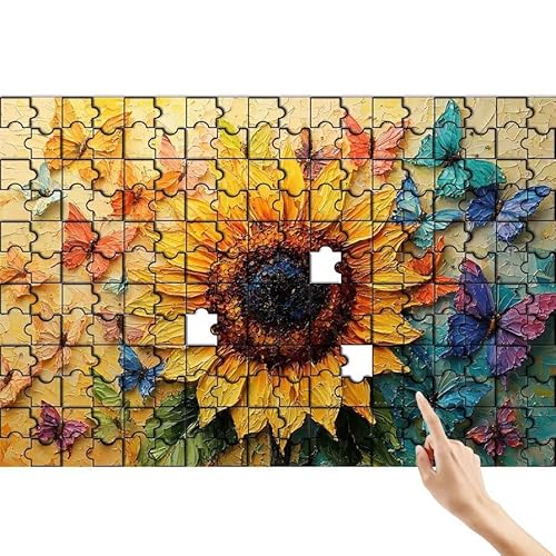 Schmetterling Puzzle 140 Teile Erwachsene, Sonnenblume Klassische Puzzles Bastelset Erwachsene, Lustiges Lernspiele Herausforderung Spielzeug mit Box für Home Wall Decor Geschenke für Männer P-1 von Feionnug