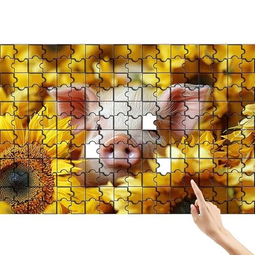 Schwein Puzzle 300 Teile Erwachsene, Sonnenblume Klassische Puzzles Bastelset Erwachsene, Buntes und Lustiges Lernspiele, Herausforderung Spielzeug mit Box für Home Wall Decor Geschenke für Männer K-0 von Feionnug