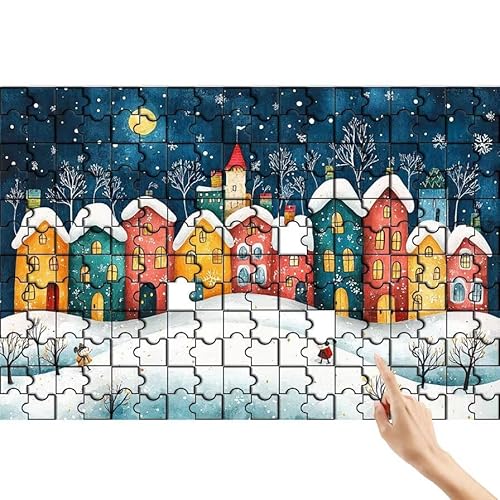 Stadt Puzzle 90 Teile Erwachsene, Schnee Klassische Puzzles Bastelset Erwachsene, Buntes und Lustiges Lernspiele Set, Herausforderung Spielzeug mit Box für Home Wall Decor, Geschenke für Männer Q-3 von Feionnug