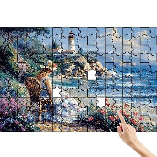 Strand Puzzle 90 Teile Erwachsene, Leuchtturm Klassische Puzzles Bastelset Erwachsene, Buntes und Lustiges Lernspiele, Herausforderung Spielzeug mit Box für Home Wall Decor Geschenke für Männer T-4 von Feionnug