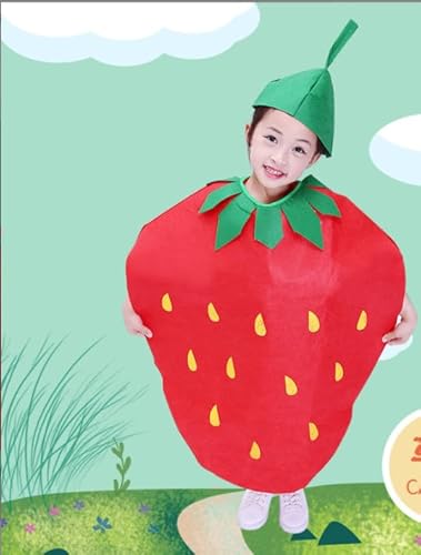 Feirdhoo Fruit Kostüm Outfit für Kinder, Erdbeere Cosplay Kostüm, Funny Kleidung mit Obstmotiven,Unisex Kinder Verkleidungsset Strawberry mit Hut für Halloween, Karneval, Mottoparty, Bühnenauftritt von Feirdhoo