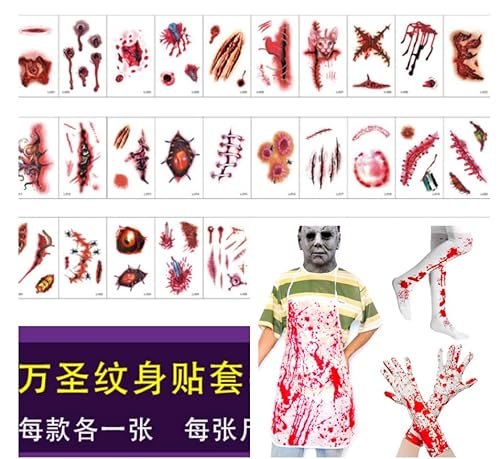 Halloween Kostüm Metzger,Blutige Schürze,Blutsocken Handschuhe Faschingskostüme Tattoo Set Halloween Dekoration Party Verkleiden,Blutiges Karneval Mottoparty Kostüme für Frauen Herren Halloween Kostüm Metzger,Blutige Schürze,Blutsocken Handschuhe Faschingskostüme Tattoo Set Halloween Dekoration Party Verkleiden,Blutiges Karneval Mottoparty Kostüme für Frauen Herren von Feirdhoo