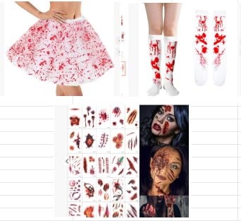 Feirdhoo Halloween Kostüm Metzger,Blutige Tutu-Rock,Blutsocken,Blutige Tattoo Aufkleber Set,Halloween Dekoration Party Verkleiden,Blutiges Karneval Mottoparty Kostüme für Frauen Feirdhoo Halloween Kostüm Metzger,Blutige Tutu-Rock,Blutsocken,Blutige Tattoo Aufkleber Set,Halloween Dekoration Party Verkleiden,Blutiges Karneval Mottoparty Kostüme für Frauen von Feirdhoo