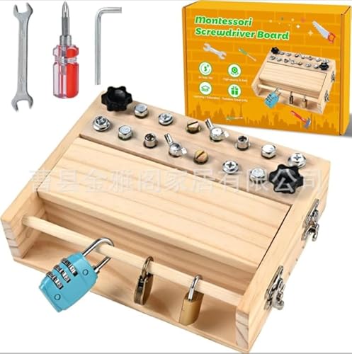 Montessori Spielzeug Schraubendreher Board Set,Motorikspielzeug Holzspielzeug Schraubendreher Brett,Busy Board mit Schlüssel und Schloss,Feinmotorik Sensorisches Lernspielzeug ab 3 4 5 Jahre von Feirdhoo