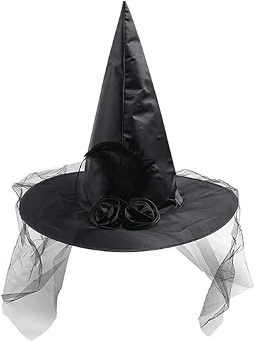 Feiyayi Hexenhut Schwarzer Hexenhut Damen Halloween Hexenhut Kostüm & Cosplay Zauberer Hut Erwachsene Dekoration für Halloween Party (Schwarz) von Feiyayi