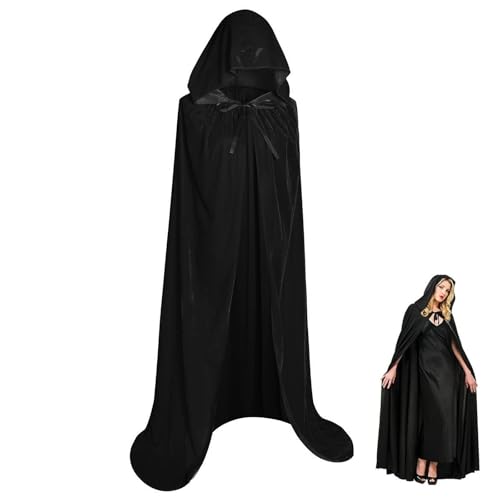Umhang mit Kapuze,Halloween Umhang,Samt Umhang Vampir Kostüm Cosplay Kapuzenumhang Halloween Kostüm Erwachsene Unisex (Schwarz, L) von Feiyayi