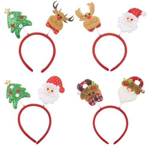 4-teiliges Weihnachts-Stirnband für Frauen und Mädchen, verstellbar, Weihnachtsmann, Schneemann, Rentierkopfaufsatz, Kopfbedeckung, Kostümzubehör, Kopfbedeckung für Erwachsene und (Red, 28X24X7CM) von Feizikaw