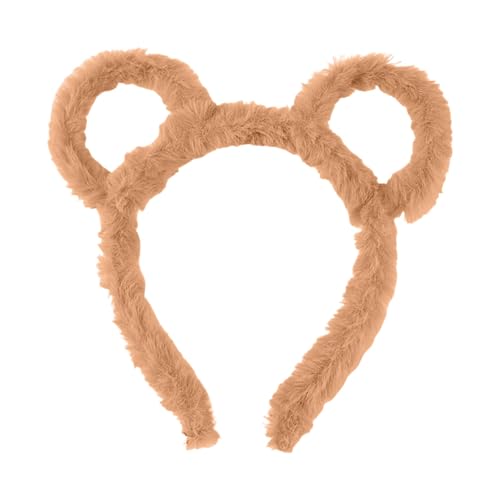Feizikaw Groß Haarspangen Frauen Winter Dick Gefüllte Stirnband Runde Bär Ohren Make-Up Haar Hoop Cartoon Geformt Gefüllte Haar Hoop Kostüm Cosplay Party (Brown, 20X17CM) von Feizikaw