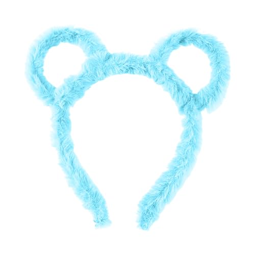 Feizikaw Groß Haarspangen Frauen Winter Dick Gefüllte Stirnband Runde Bär Ohren Make-Up Haar Hoop Cartoon Geformt Gefüllte Haar Hoop Kostüm Cosplay Party (Light Blue, 20X17CM) von Feizikaw