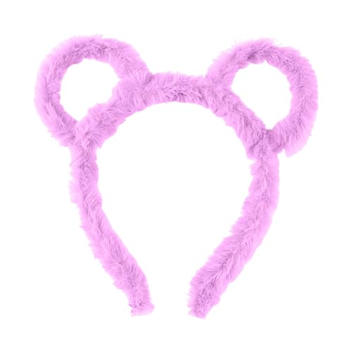 Feizikaw Groß Haarspangen Frauen Winter Dick Gefüllte Stirnband Runde Bär Ohren Make-Up Haar Hoop Cartoon Geformt Gefüllte Haar Hoop Kostüm Cosplay Party (Purple, 20X17CM) von Feizikaw
