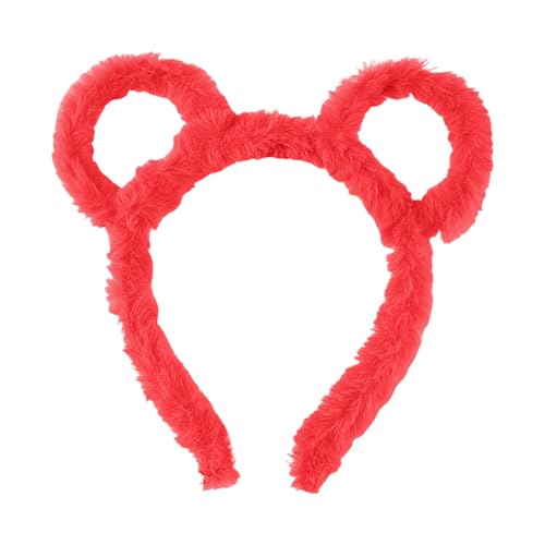 Feizikaw Groß Haarspangen Frauen Winter Dick Gefüllte Stirnband Runde Bär Ohren Make-Up Haar Hoop Cartoon Geformt Gefüllte Haar Hoop Kostüm Cosplay Party (Red, 20X17CM) von Feizikaw
