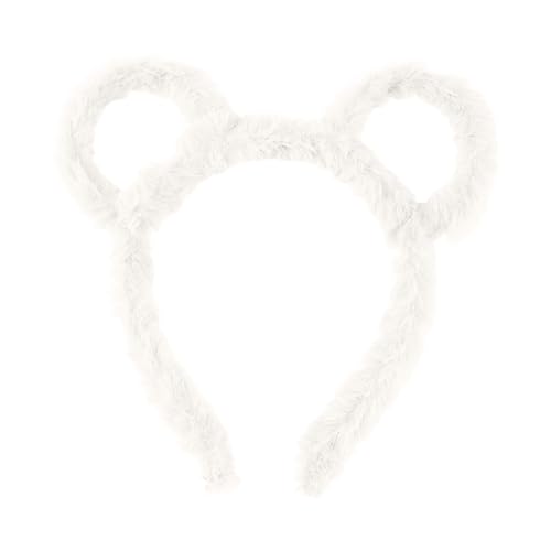 Feizikaw Groß Haarspangen Frauen Winter Dick Gefüllte Stirnband Runde Bär Ohren Make-Up Haar Hoop Cartoon Geformt Gefüllte Haar Hoop Kostüm Cosplay Party (White, 20X17CM) von Feizikaw