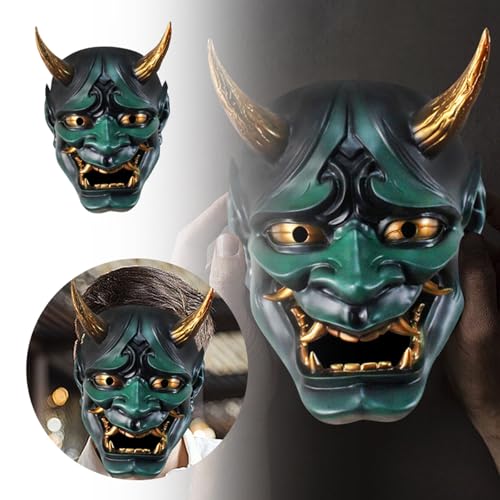 Feizikaw Grusel Maske Japanische Halloween-Party-Kostüm-Requisiten, Halloween, japanische Rollenspiele, Harz, Bühnen-Performance-Requisiten, Party-Dekoration (Green #4, 27 * 21 * 16cm) von Feizikaw