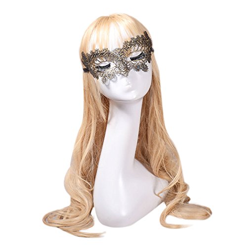 Feizikaw Gruselmaske Maskerade-Spitzenmaske Halloween-Ausschnitt Abschlussball-Party-Maskenzubehör (Gold, One Size) von Feizikaw