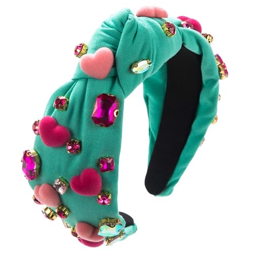 Feizikaw Haarclip Flach Valentinstag-Stirnband für Frauen, Handglas-besetztes Herz-Accessoires, High-Party-Haar-Accessoires (A, One Size) von Feizikaw
