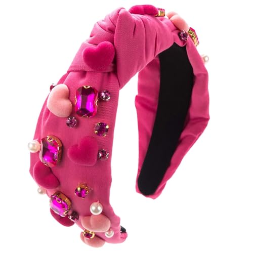 Feizikaw Haarclip Flach Valentinstag-Stirnband für Frauen, Handglas-besetztes Herz-Accessoires, High-Party-Haar-Accessoires (One Size) von Feizikaw