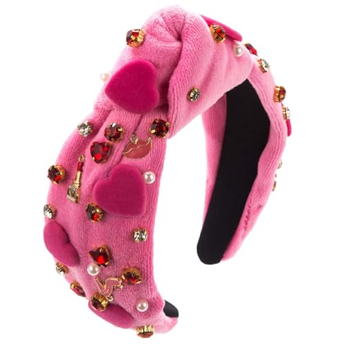 Feizikaw Haarclip Flach Valentinstag-Stirnband für Frauen, Handglas-besetztes Herz-Accessoires, High-Party-Haar-Accessoires (One Size) von Feizikaw