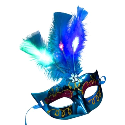 Feizikaw Halloween Maske Dekoration Frauen Party Cosplay Leuchtende Bunte Faser Maskerade Feder Geheimnisvolle (A, 24X17cm) von Feizikaw