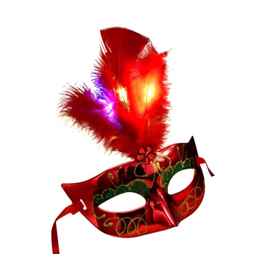 Feizikaw Halloween Maske Dekoration Frauen Party Cosplay Leuchtende Bunte Faser Maskerade Feder Geheimnisvolle (B, 24X17cm) von Feizikaw