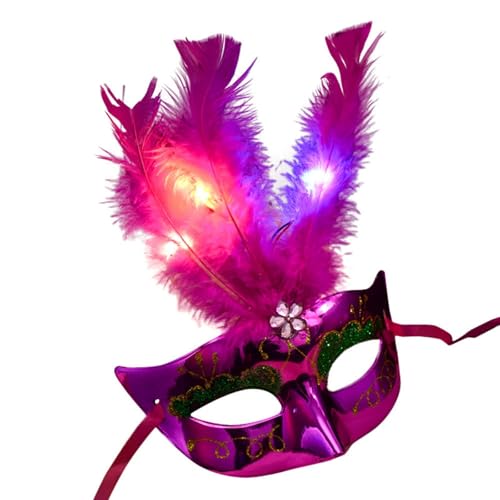 Feizikaw Halloween Maske Dekoration Frauen Party Cosplay Leuchtende Bunte Faser Maskerade Feder Geheimnisvolle (D, 24X17cm) von Feizikaw