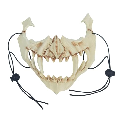 Feizikaw Halloween Maske Dekoration Tier Halloween Cosplay Harz Hund Knochen Zähne Scary Wolf Werwolf Kostüm (Khaki, 15x14x5cm) von Feizikaw