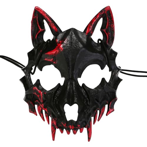 Feizikaw Halloween Maske Erwachsene Halloween Tanzperformance Mit Zwei Halben Gesichter Blutende Tiger Yasha Tengu Menschlicher Wolf (A, One Size) von Feizikaw