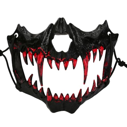 Feizikaw Halloween Maske Erwachsene Halloween Tanzperformance Mit Zwei Halben Gesichter Blutende Tiger Yasha Tengu Menschlicher Wolf (D, One Size) von Feizikaw