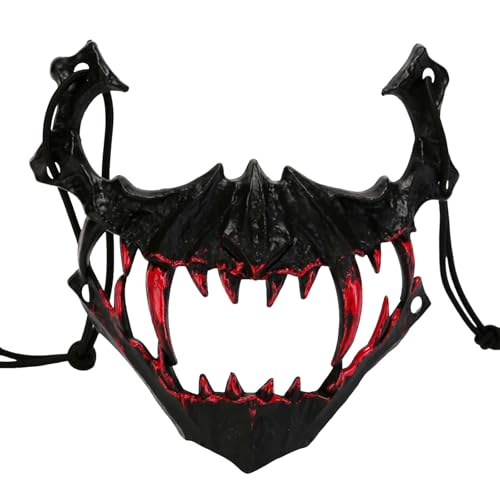 Feizikaw Halloween Maske Erwachsene Halloween Tanzperformance Mit Zwei Halben Gesichter Blutende Tiger Yasha Tengu Menschlicher Wolf (E, One Size) von Feizikaw