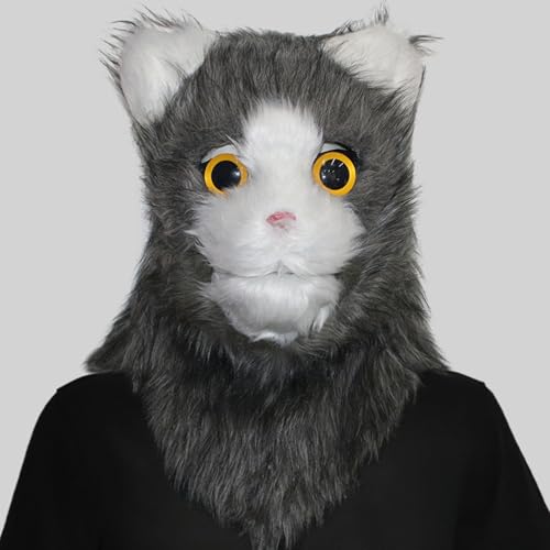 Feizikaw Halloween Maske Totenkopf Maske Lustiger Mund offen süße Katze Kopfbedeckung Maskerade Party offener Mund Tier (White-1, 45cm) von Feizikaw