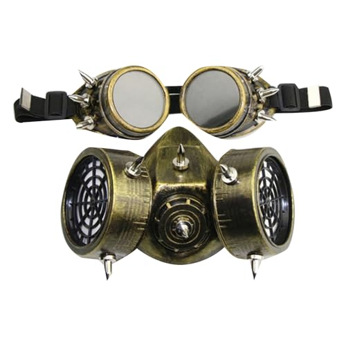 Feizikaw Halloween Maske Totenkopf Maske Retro mit Schutzbrille Brille Nebel Dunst (A-4, 21x11x14cm) von Feizikaw