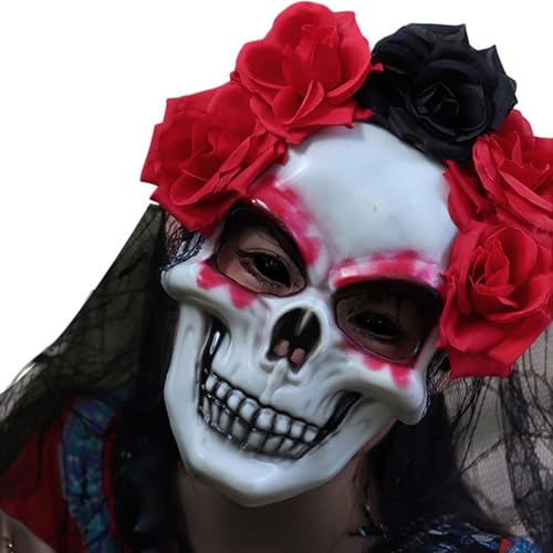 Feizikaw Halloween Totenkopf Maske Schleier der Toten Halloween Vollgesichtskopfbedeckung Kostüm Requisiten Party Make-up Lustige Cosplay Requisiten (C-b, 27cm) von Feizikaw