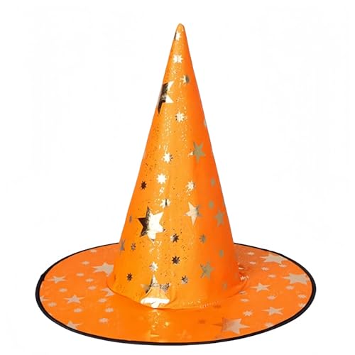 Feizikaw Hochzeit Accessoires Halloween-Hexenhut für Erwachsene und Kinder, Klassische Schwarze Spitze Partyhüte mit Stern, Kostümzubehör für Damen und Herren, Halloween-Party (Orange, 38x36cm) von Feizikaw
