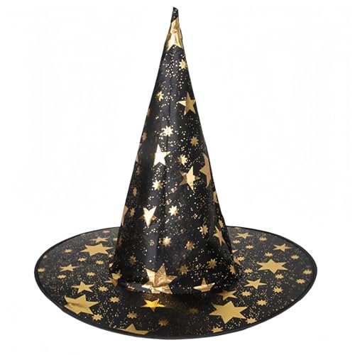 Feizikaw Hochzeit Accessoires Halloween-Hexenhut für Erwachsene und Kinder, Klassische Schwarze Spitze Partyhüte mit Stern, Kostümzubehör für Damen und Herren, Halloween-Party (Black, 38x36cm) von Feizikaw