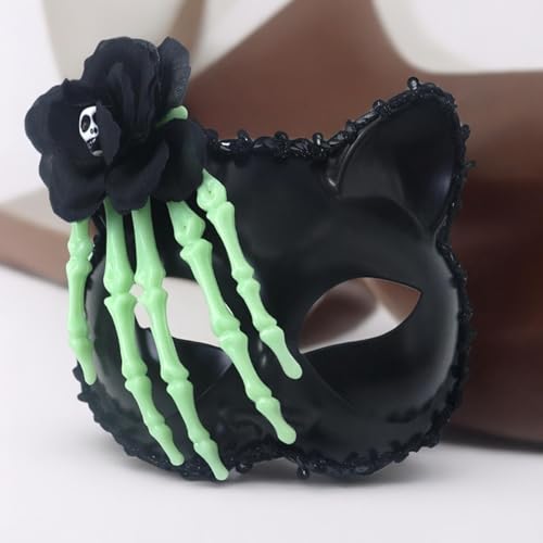 Feizikaw Totenkopf Maske Halbes Skelettgesicht | Maskerade & Halloween-Party-Cosplay | Einzigartiges Rollenspiel-Accessoire (Green, 18x16cm) von Feizikaw